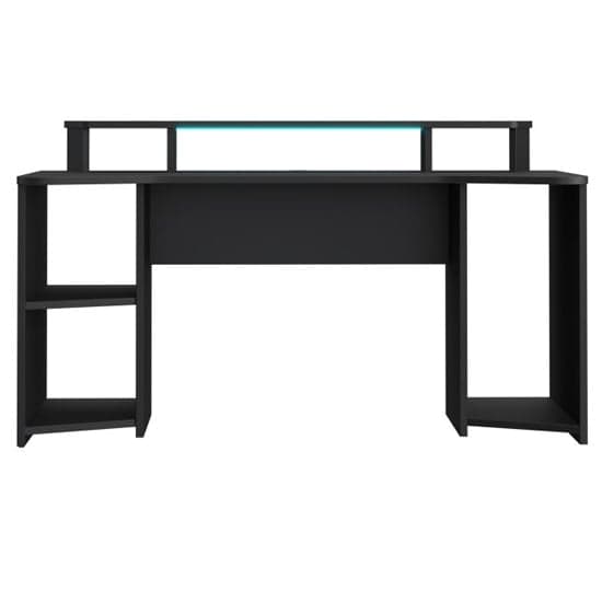 Terrell Wooden Gaming Desk With 1 Shelf In Matt Black And LED