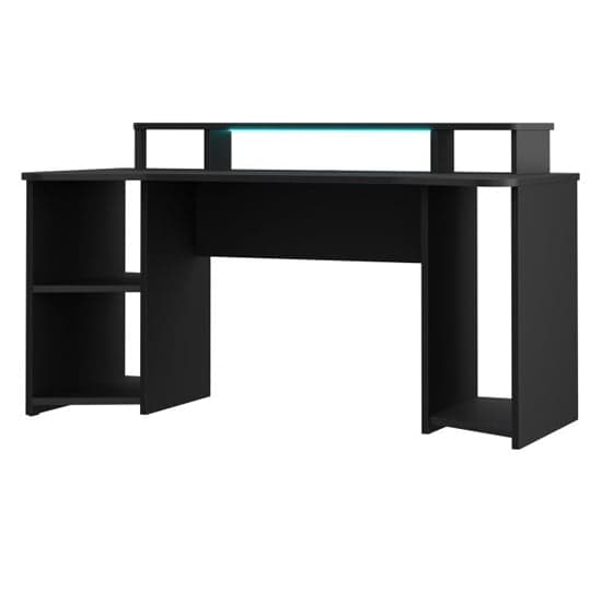 Terrell Wooden Gaming Desk With 1 Shelf In Matt Black And LED