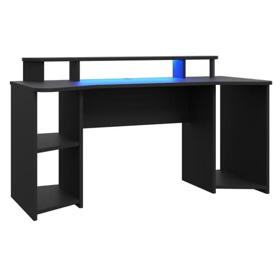 Terrell Wooden Gaming Desk With 1 Shelf In Matt Black And LED