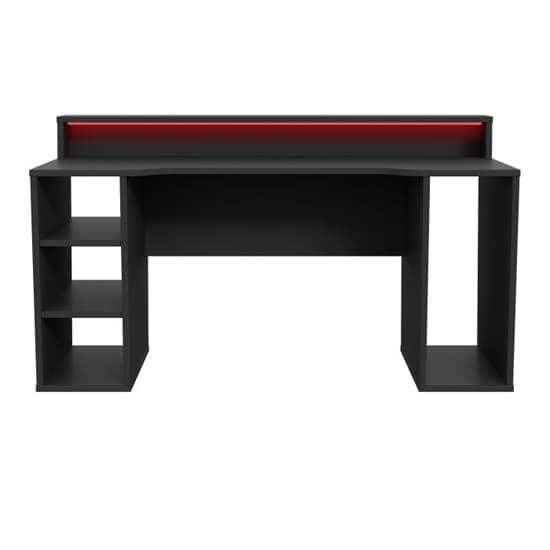 Terrell Wooden Gaming Desk With 2 Shelves In Black And LED