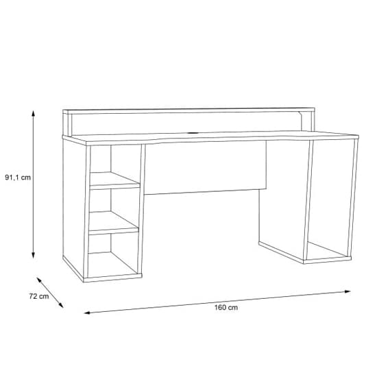 Terrell Wooden Gaming Desk With 2 Shelves In Black And LED