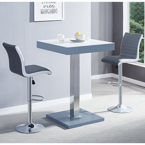 Topeka Glass White Grey Bar Table 2 Riga Grey White Stools