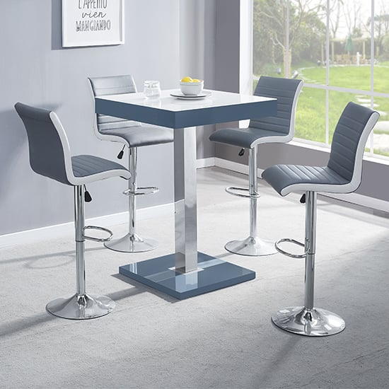 Topeka Glass White Grey Bar Table 4 Riga Grey White Stools
