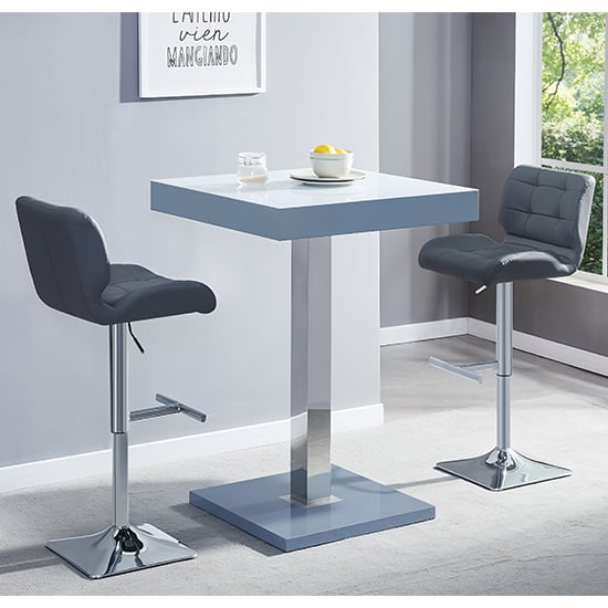 Topeka Glass White Grey Bar Table With 2 Canyon Grey Stools