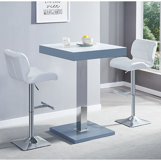 Topeka Glass White Grey Bar Table With 2 Canyon White Stools