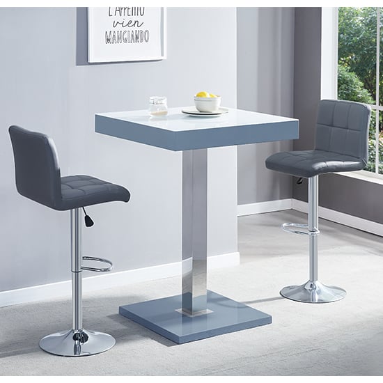 Topeka Glass White Grey Bar Table With 2 Concord Grey Stools