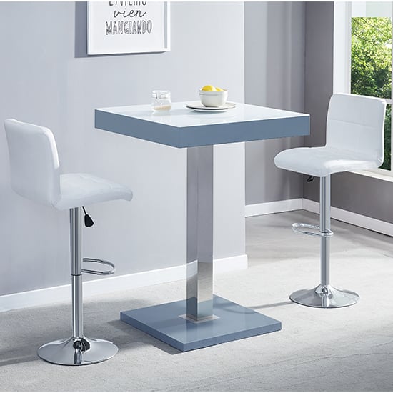 Topeka Glass White Grey Bar Table With 2 Concord White Stools