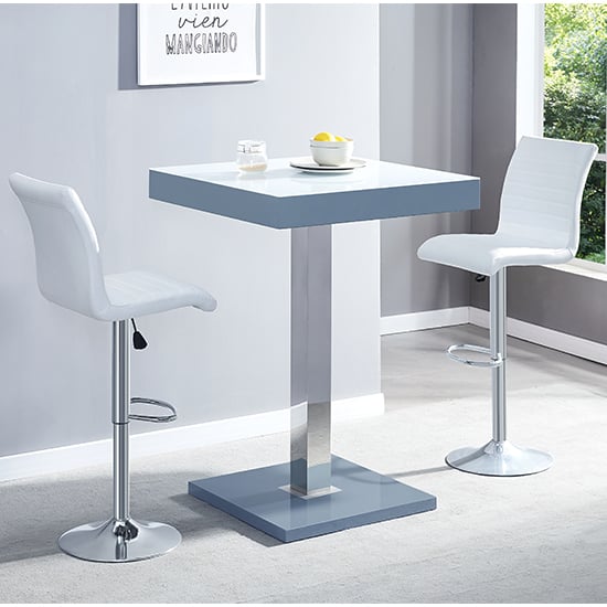 Topeka Glass White Grey Bar Table With 2 Rifle White Stools