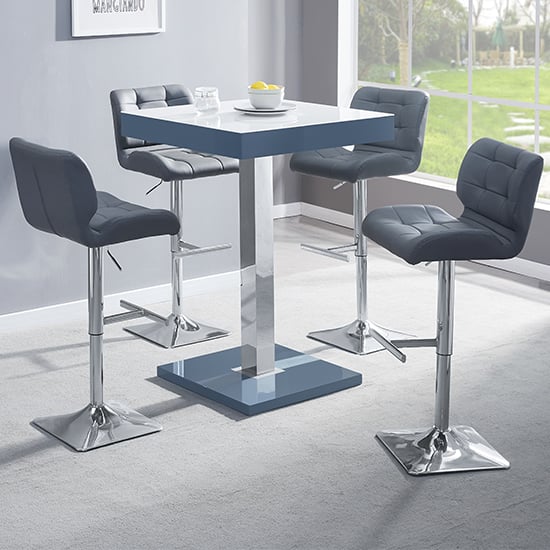 Topeka Glass White Grey Bar Table With 4 Canyon Grey Stools