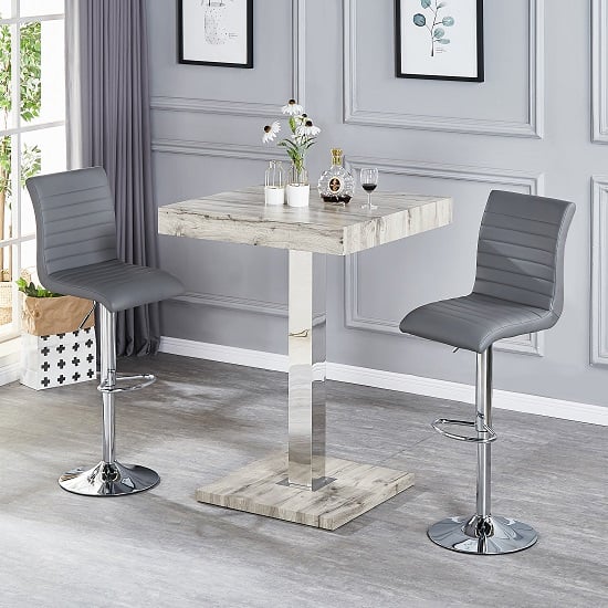 Topeka Grey Oak Effect Bar Table With 2 Rifle Grey Stools