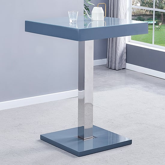 Topeka High Gloss Bar Table Square Glass Top In Grey