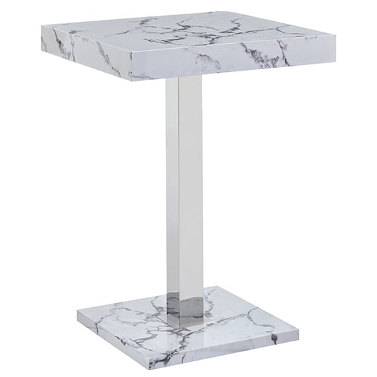 Topeka High Gloss Bar Table Square In Diva Marble Effect