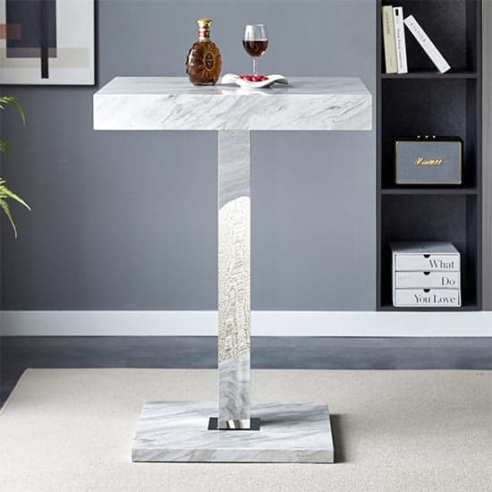 Topeka High Gloss Bar Table Square In Magnesia Marble Effect