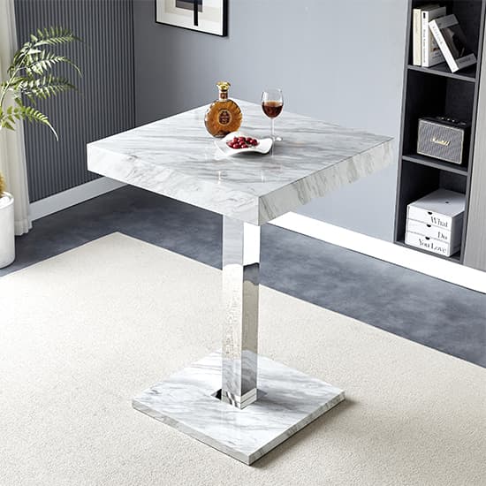 Topeka High Gloss Bar Table Square In Magnesia Marble Effect