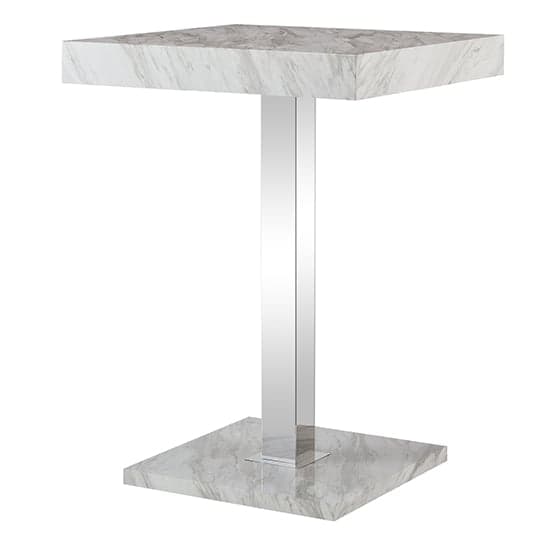 Topeka High Gloss Bar Table Square In Magnesia Marble Effect