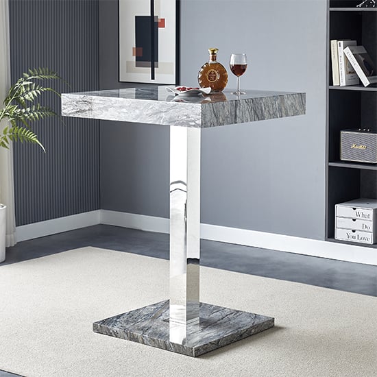 Topeka High Gloss Bar Table Square In Melange Marble Effect