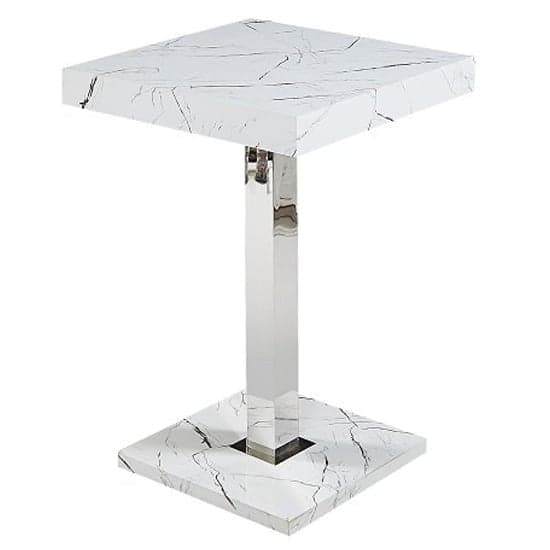 Topeka High Gloss Bar Table Square In Vida Marble Effect