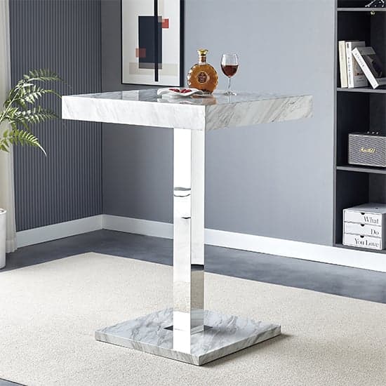 Topeka Magnesia Effect High Gloss Bar Table 2 Canyon Grey Stools