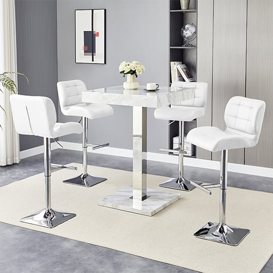 Topeka Magnesia Effect High Gloss Bar Table 4 Canyon White Stools