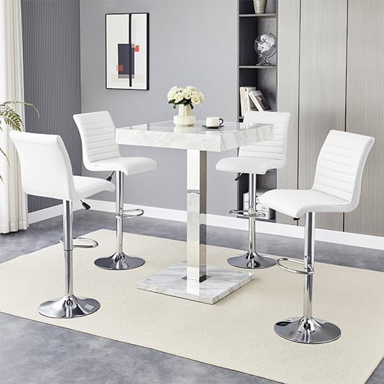 Topeka Magnesia Effect High Gloss Bar Table 4 Rifle White Stools