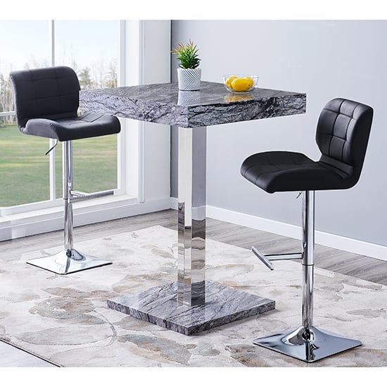 Topeka Melange Marble Effect Bar Table 2 Canyon Black Stools