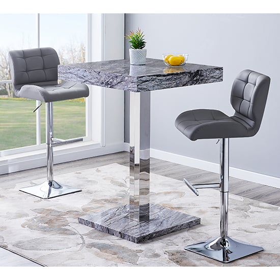 Topeka Melange Marble Effect Bar Table 2 Canyon Grey Stools