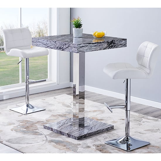 Topeka Melange Marble Effect Bar Table 2 Canyon White Stools