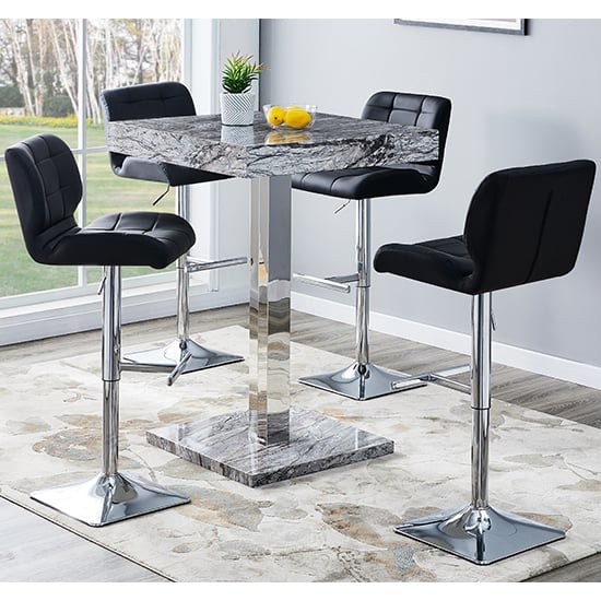 Topeka Melange Marble Effect Bar Table 4 Canyon Black Stools