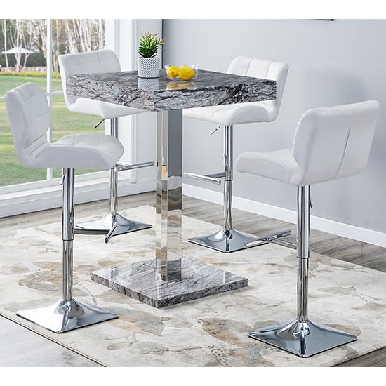 Topeka Melange Marble Effect Bar Table 4 Canyon White Stools