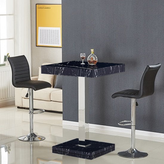 Topeka Milano Marble Effect Bar Table 2 Rifle Black Stools