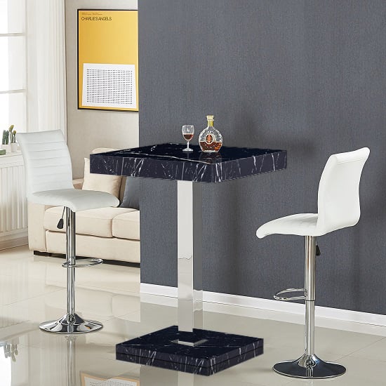 Topeka Milano Marble Effect Bar Table 2 Rifle White Stools