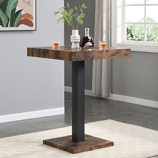 Topeka Rustic Oak Wooden Bar Table With 2 Canyon Grey Stools