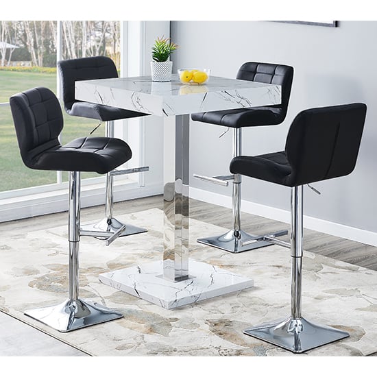 Topeka Vida Marble Effect Bar Table 4 Canyon Black Stools