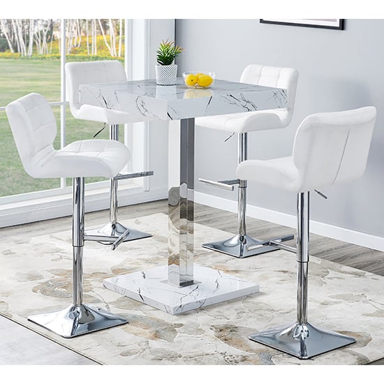 Topeka Vida Marble Effect Bar Table 4 Canyon White Stools