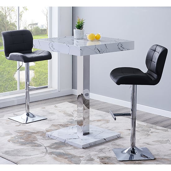 Topeka Vida Marble Effect Gloss Bar Table 2 Canyon Black Stool