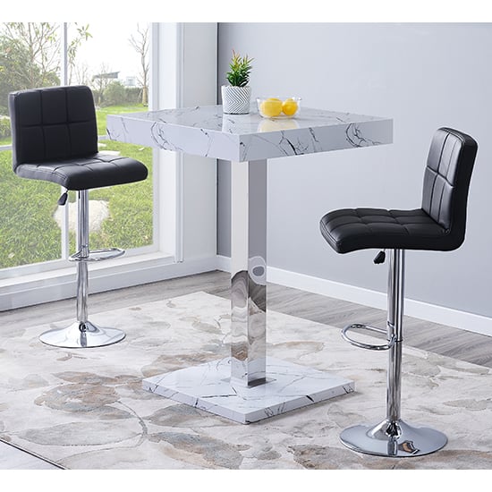 Topeka Vida Marble Effect Gloss Bar Table 2 Concord Black Stools