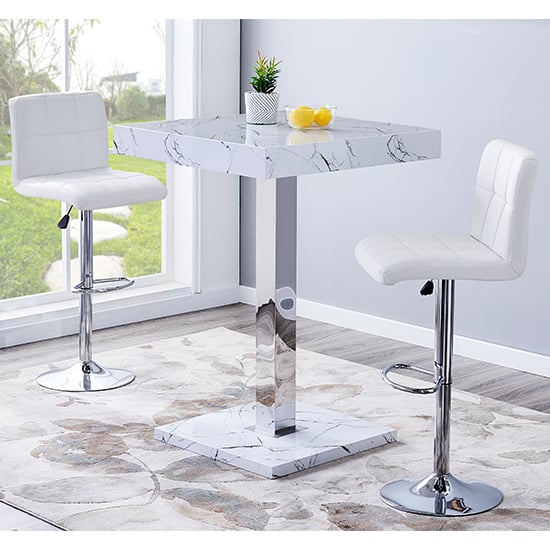 Topeka Vida Marble Effect Gloss Bar Table 2 Concord White Stools