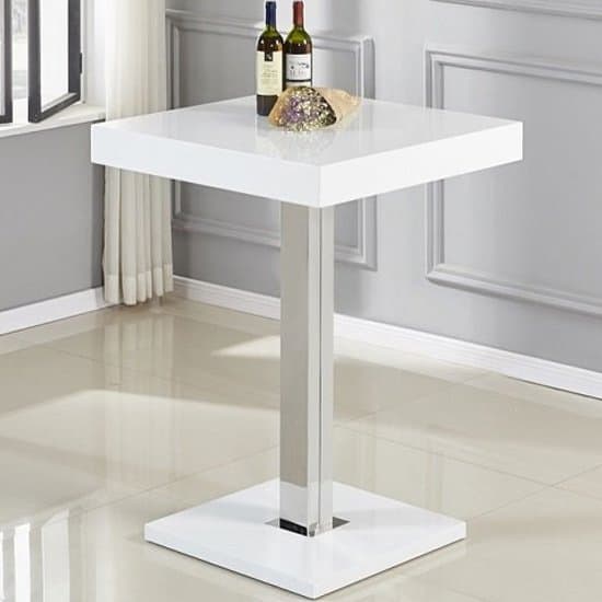 Topeka White High Gloss Bar Table 2 Cortez Teal White Stools