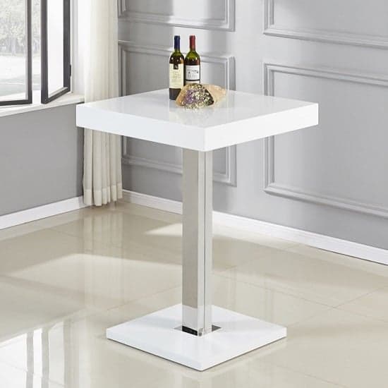 Topeka White High Gloss Bar Table With 2 Canyon Black Stools