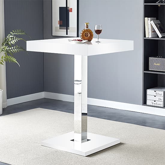 Topeka White High Gloss Bar Table With 2 Canyon Bordeaux Stools