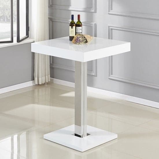 Topeka White High Gloss Bar Table With 2 Concord Grey Stools