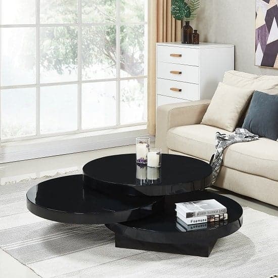 Tracy Round High Gloss Rotating Coffee Table In Black