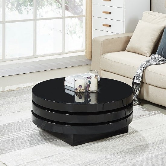 Tracy Round High Gloss Rotating Coffee Table In Black