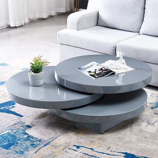 Tracy Round High Gloss Rotating Coffee Table In Grey