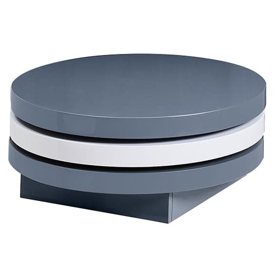 Tracy Round High Gloss Rotating Coffee Table In Grey And White