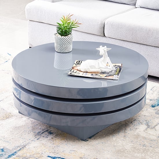 Tracy Round High Gloss Rotating Coffee Table In Grey