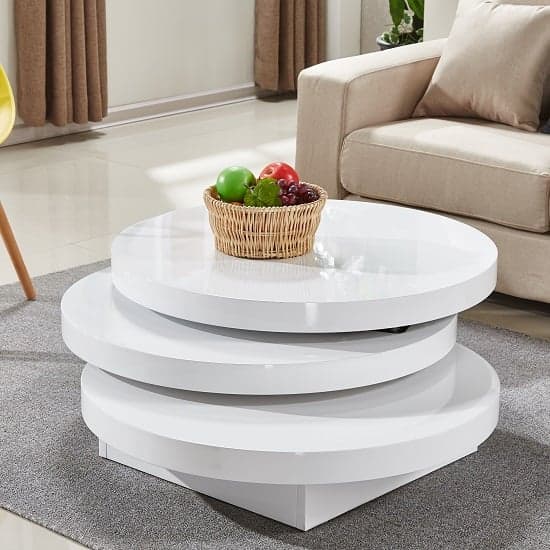 Tracy Round High Gloss Rotating Coffee Table In White