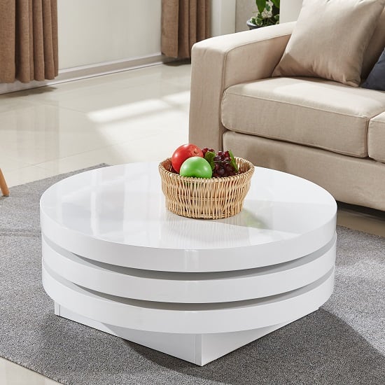 Tracy Round High Gloss Rotating Coffee Table In White