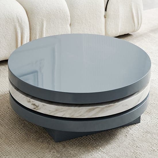 Tracy Round Rotating Coffee Table Grey Magnesia Marble Effect