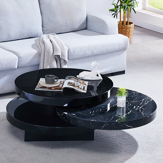 Tracy Round Rotating Coffee Table In Milano Marble Effect